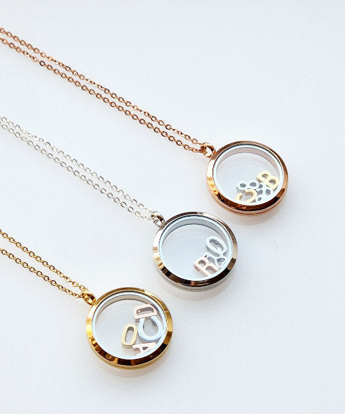 Medaillon personalisiert 30mm, Birthstone, Geburtssteine, Halskette, Buchstabe, Charms, Erinnerungen