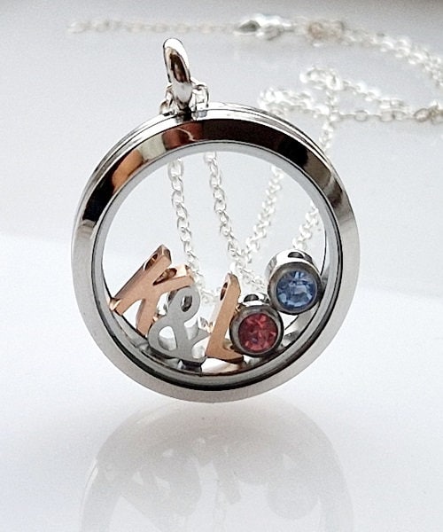 Medaillon personalisiert 30mm, Birthstone, Geburtssteine, Halskette, Buchstabe, Charms, Erinnerungen