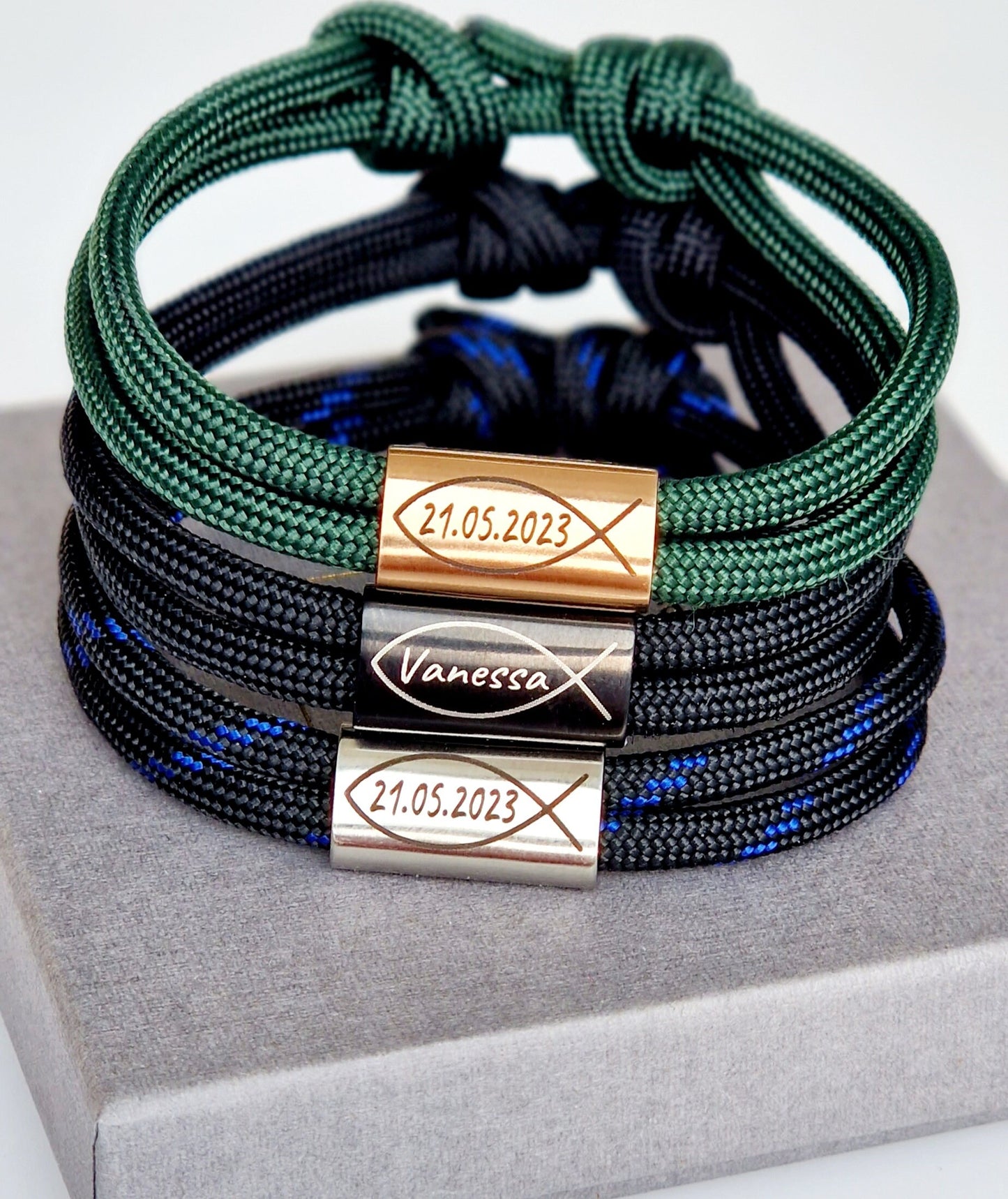 Gravur Armband Fisch, Taufe, Fisch mit Namen, Kommunion, Konfirmation