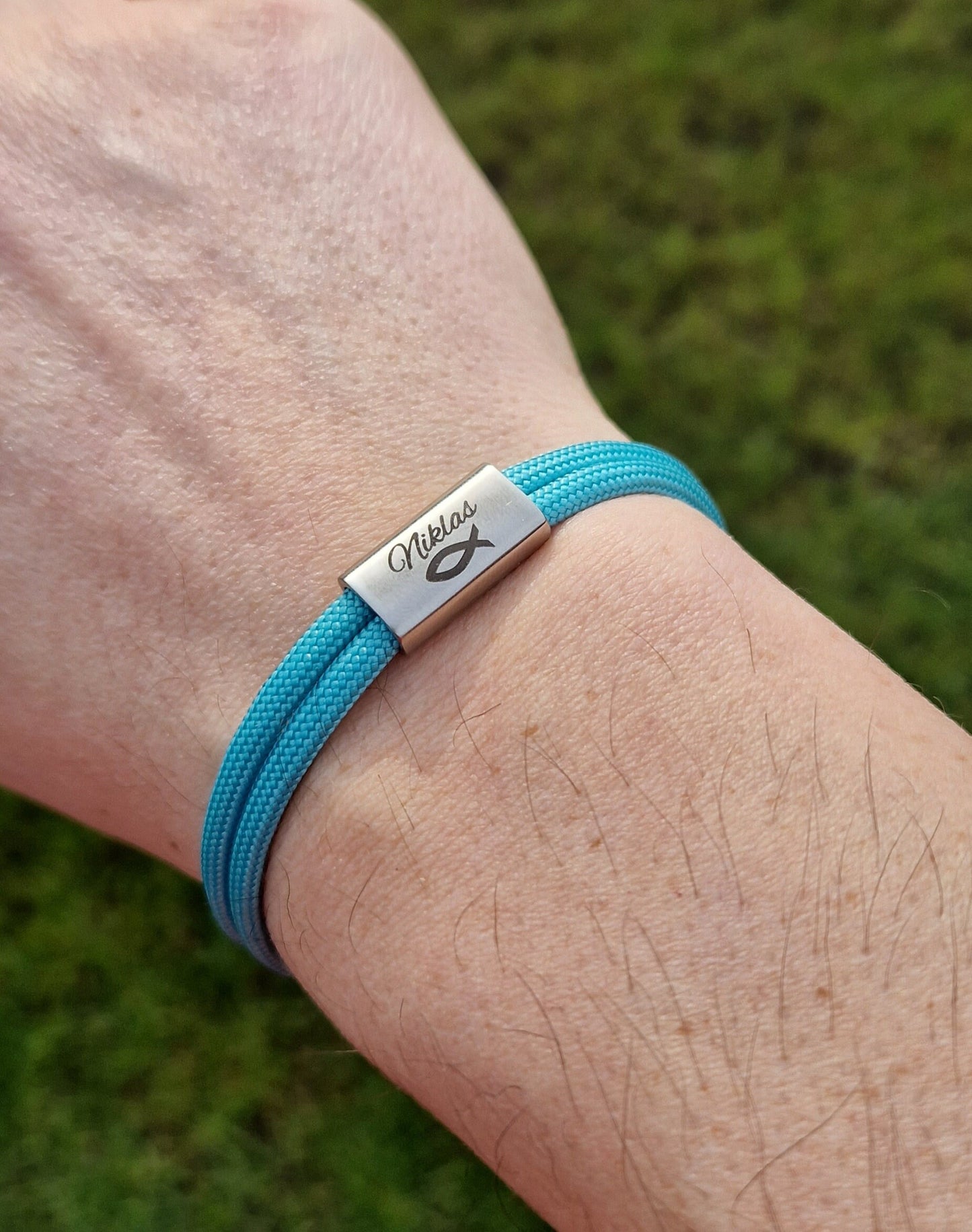 Gravur Armband mit Namen und Fisch, Taufe, Kommunion, Konfirmation