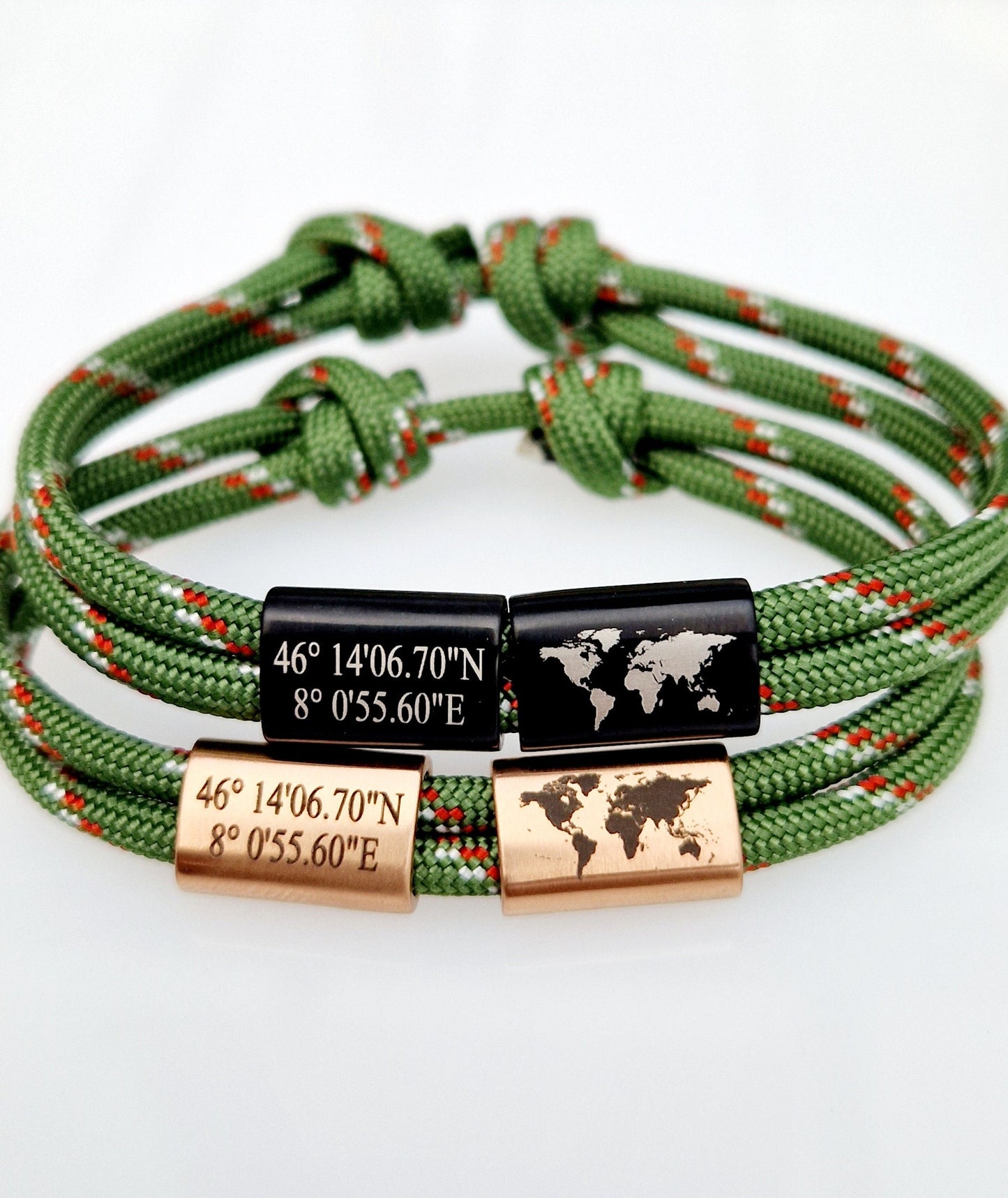 Gravur Armband Koordinaten, Weltkarte, Kompass