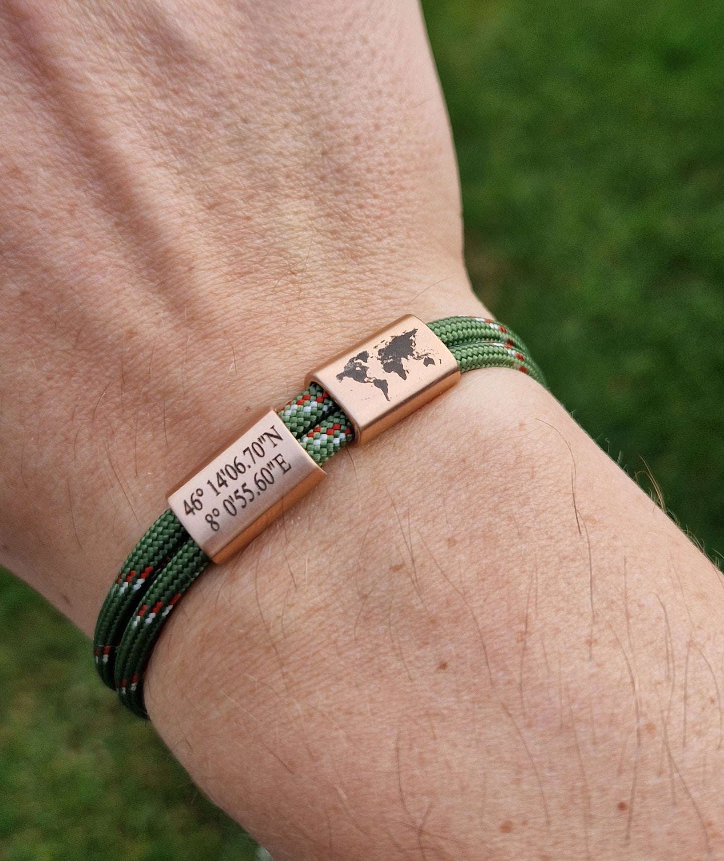Gravur Armband Koordinaten, Weltkarte, Kompass