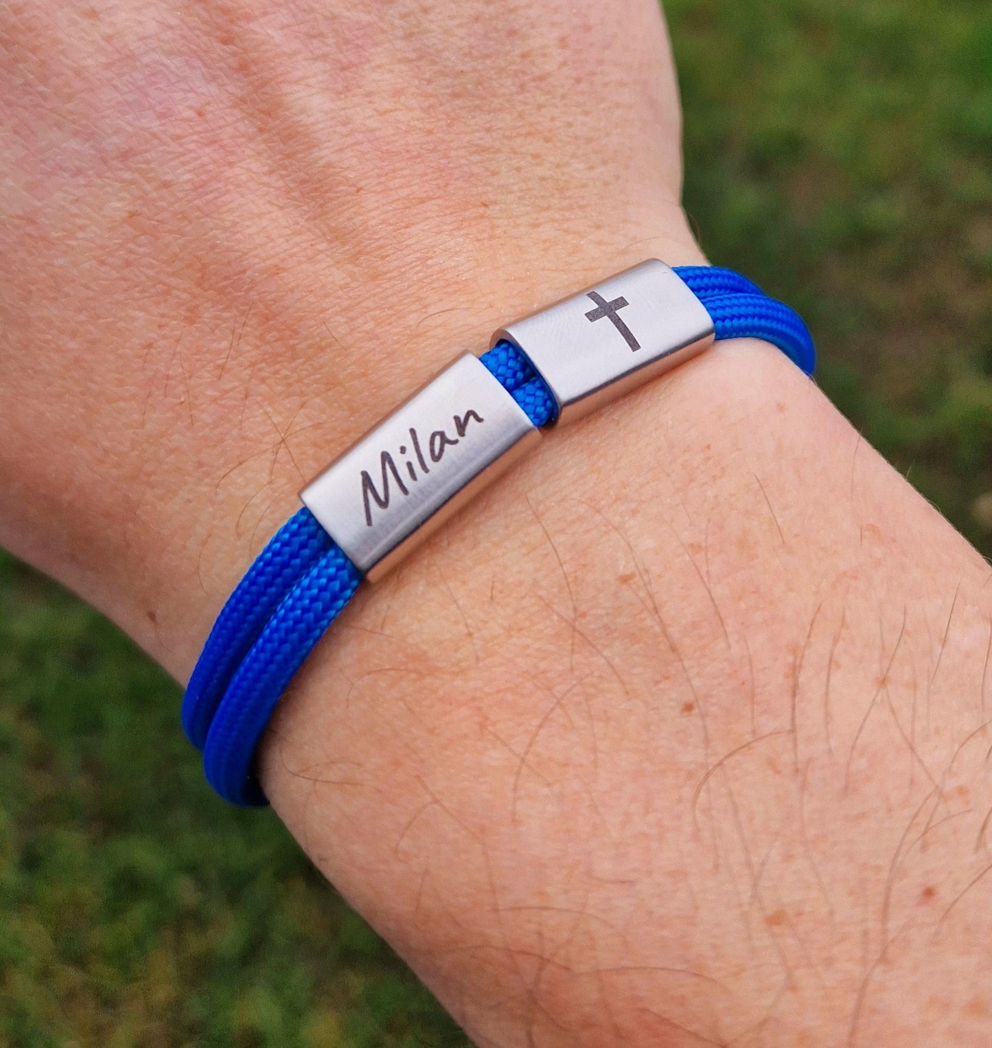 Gravur Armband mit Namen und Kreuz, Taufe, Kommunion,Konfirmmation
