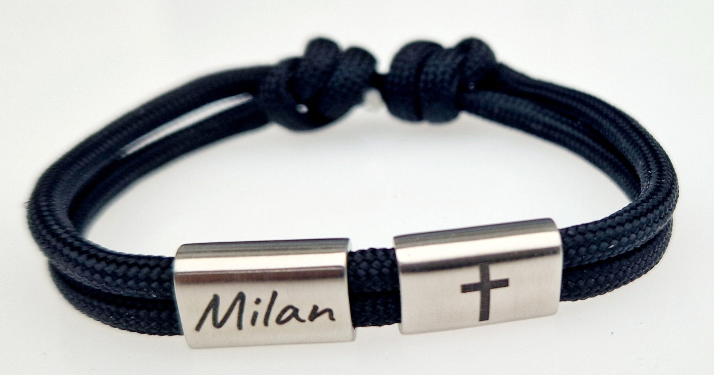 Gravur Armband mit Namen und Kreuz, Taufe, Kommunion, Konfirmation