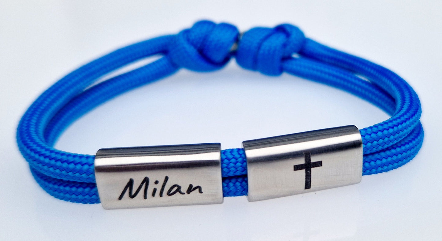 Gravur Armband mit Namen und Kreuz, Taufe, Kommunion,Konfirmmation