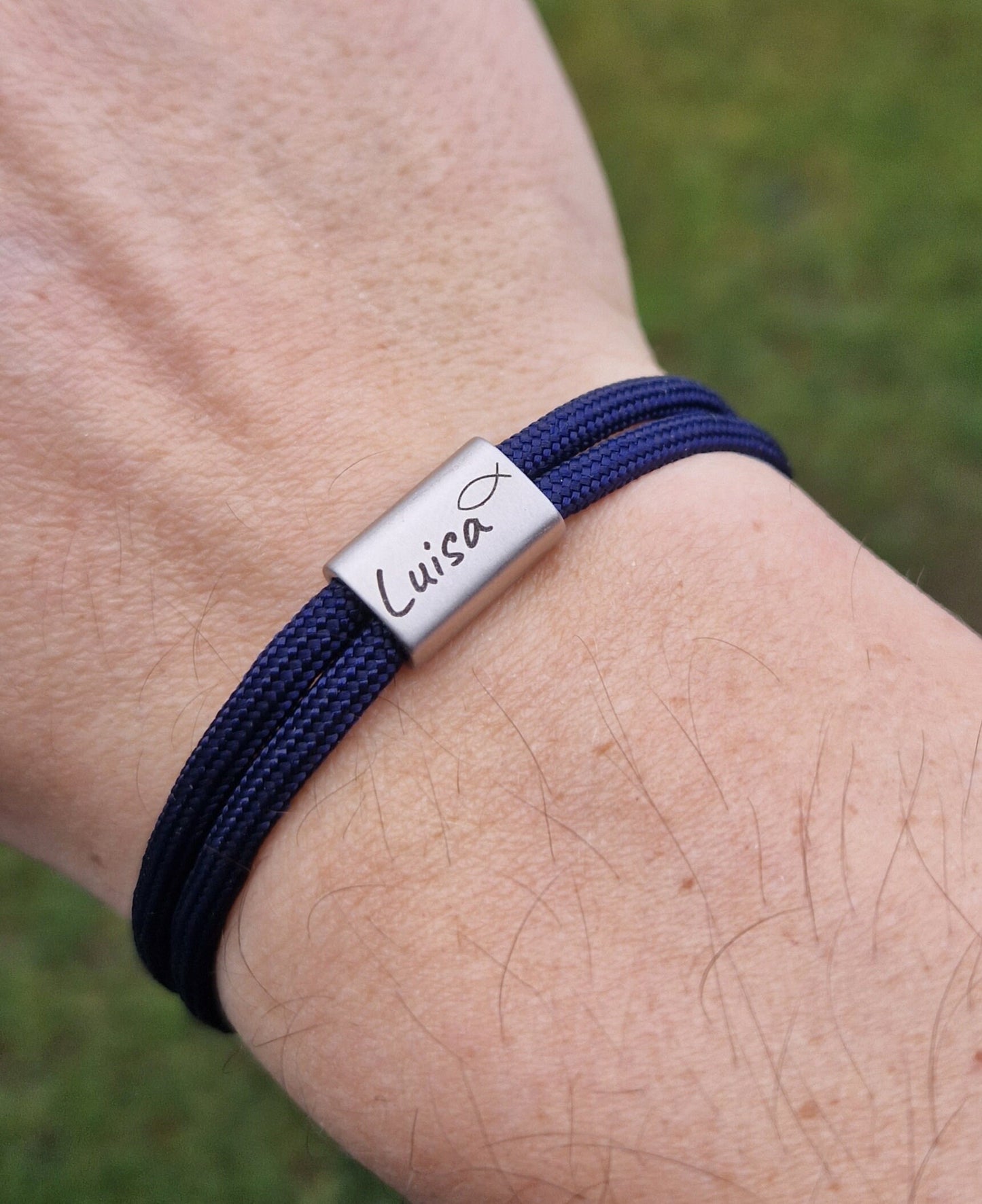 Gravur Armband mit Namen und Fisch, Taufe, Kommunion, Konfirmation