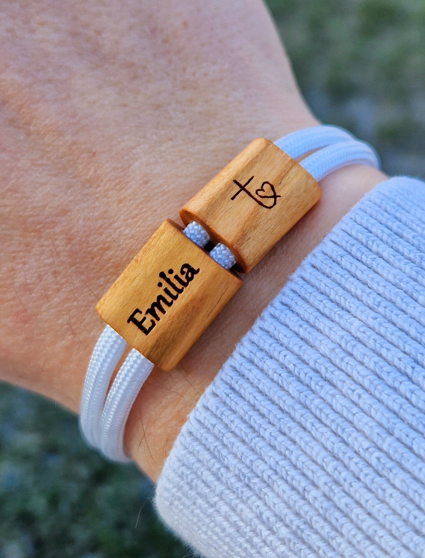 Gravur Holz Armband , Kommunion, Konfirmation, Firmung, Herzkreuz