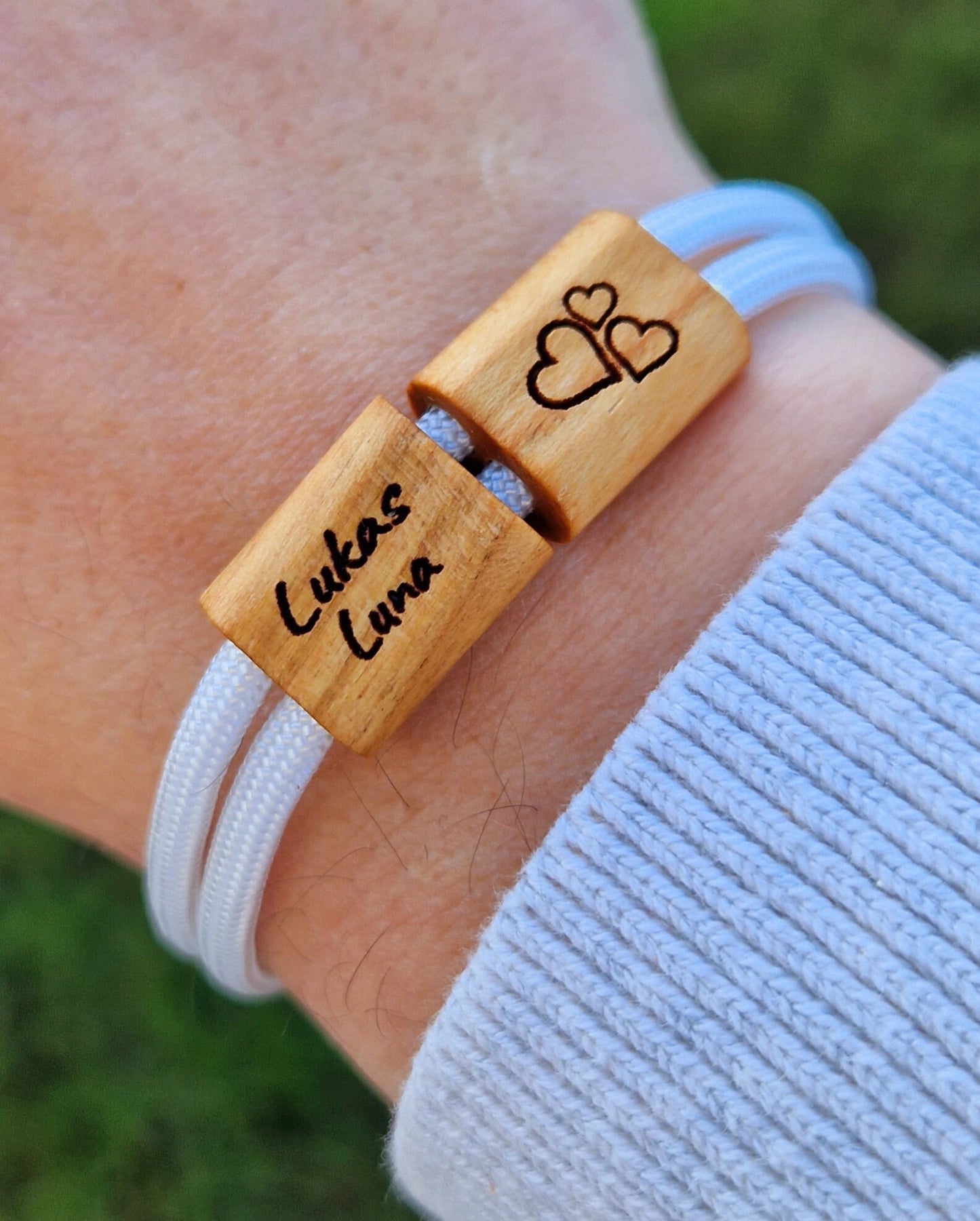 Gravur Holz Armband , Familie,  Herzen