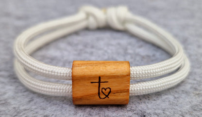 Gravur Holz Armband , Kommunion, Konfirmation, Firmung, Herz mit Kreuz